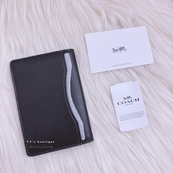 NWT Coach Card Wallet Bifold Sport Calf Smooth Leather Black 22840 RARE - Picture 2 of 4